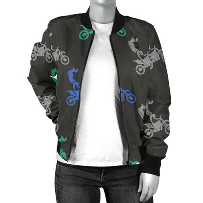 Motocross Pattern Print Design 02 Women's Bomber Jacket