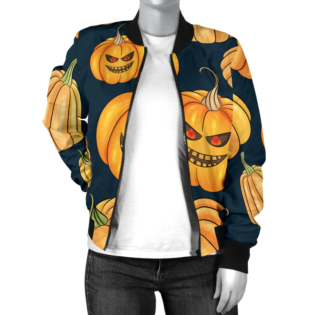 Pumpkin Halloween Pattern Print Design A04 Women's Bomber Jacket