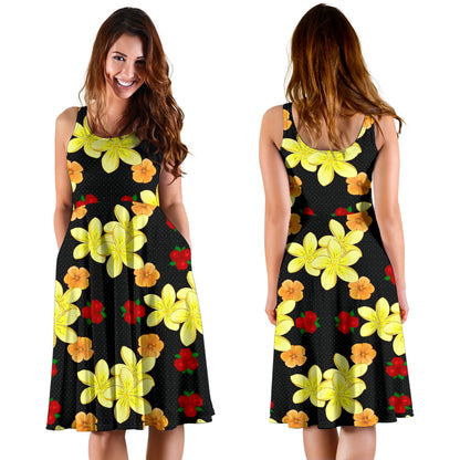 Yellow Plumeria Pattern Print Design PM04 Midi Dress