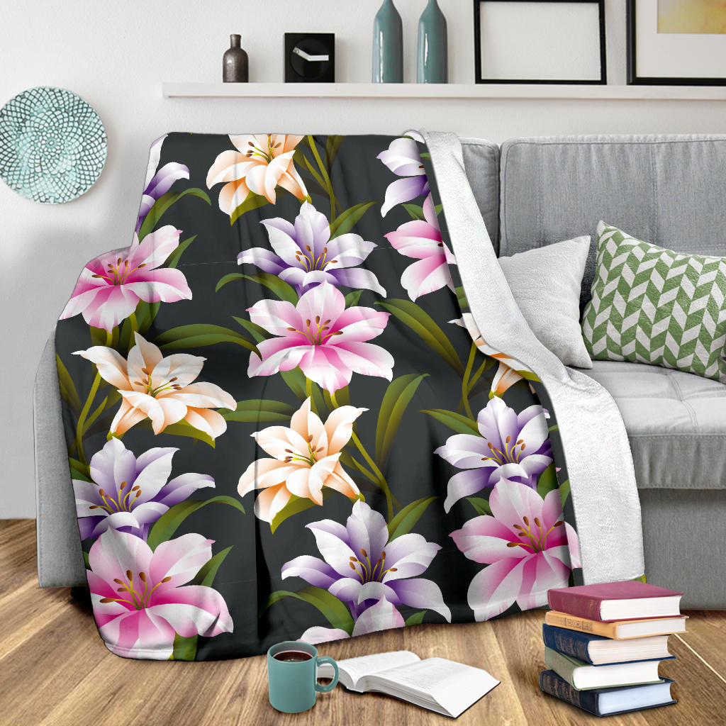 Lily Pattern Print Design LY01 Fleece Blanket