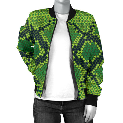 Python Green Pattern Print Design A01 Women's Bomber Jacket