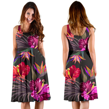 Hibiscus Pattern Print Design HB014 Midi Dress