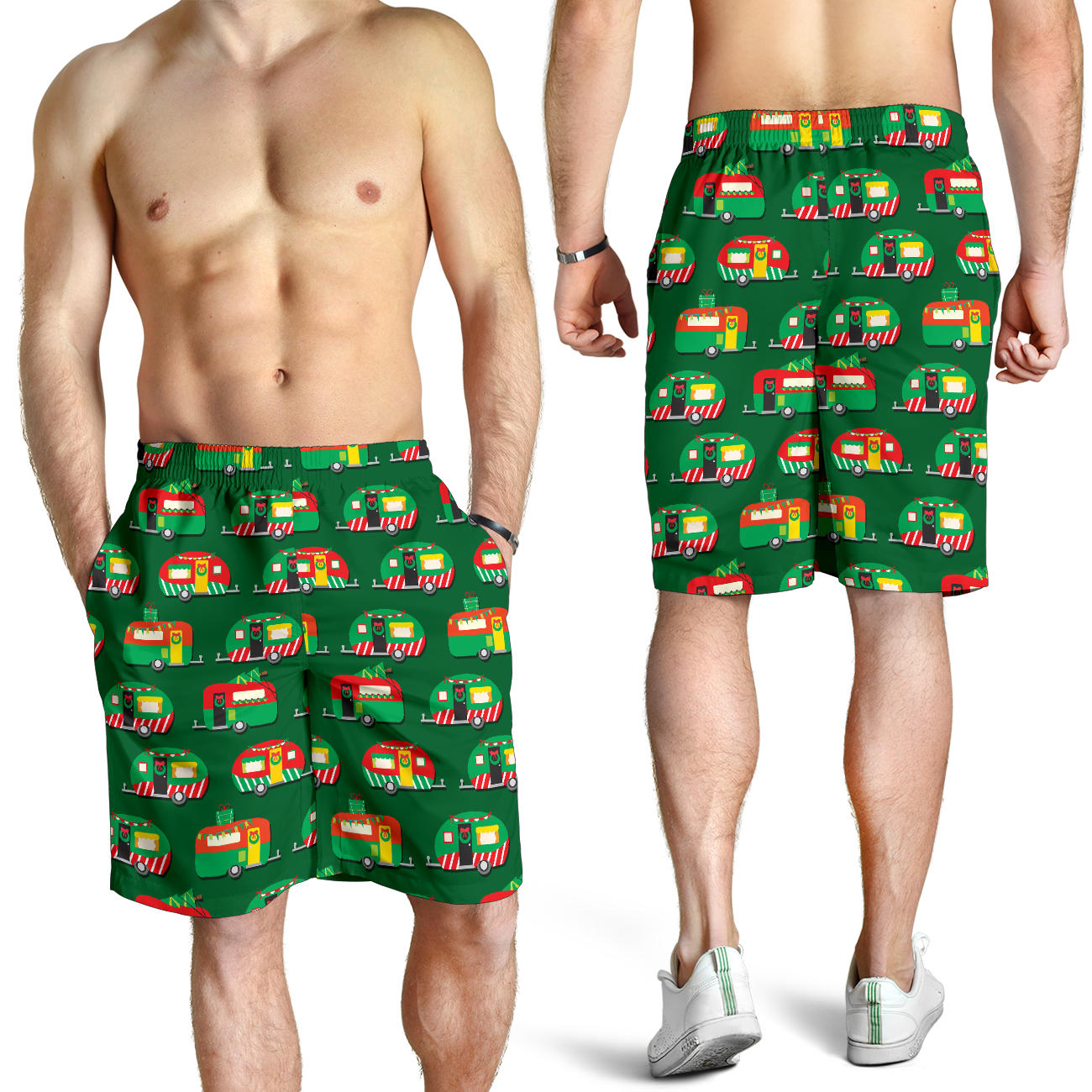 Camper Camping Christmas Themed Print Mens Shorts