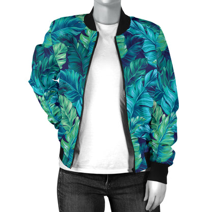 Banana Leaf Pattern Print Design 06 Women's Bomber Jacket