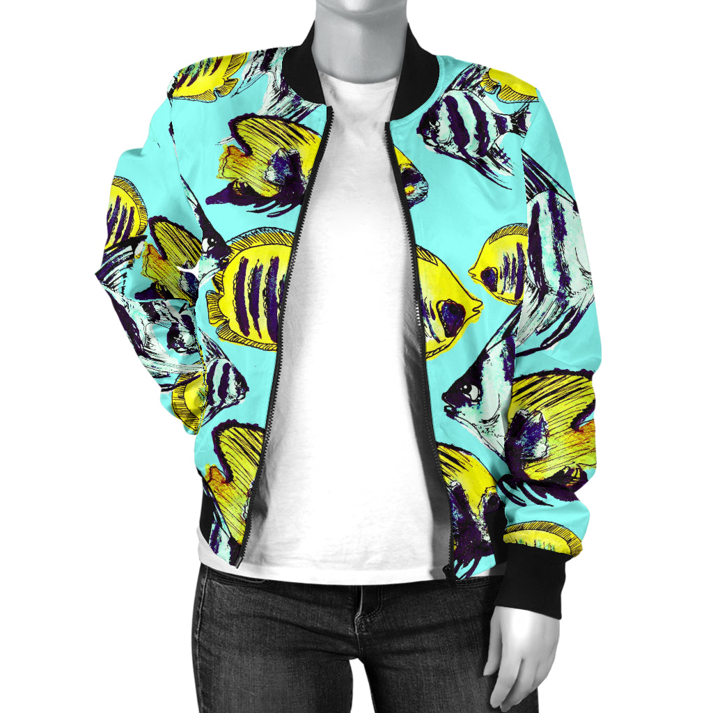 Angelfish Pattern Print Design 02 Women's Bomber Jacket