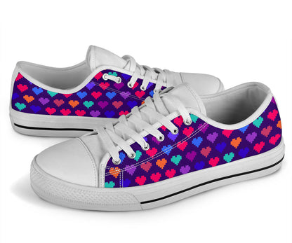 Heart Pixel Pattern Print Design HE03 White Bottom Low Top Shoes