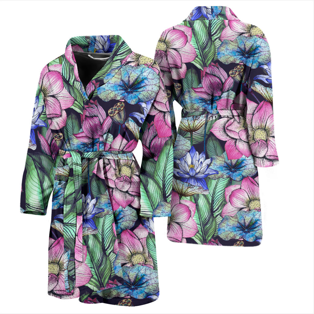 Water Lily Pattern Print Design WL07 Men Bathrobe