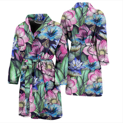 Water Lily Pattern Print Design WL07 Men Bathrobe