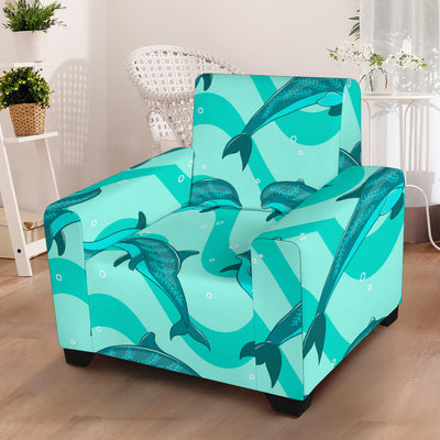 Dolphin Wave Print Armchair Slipcover