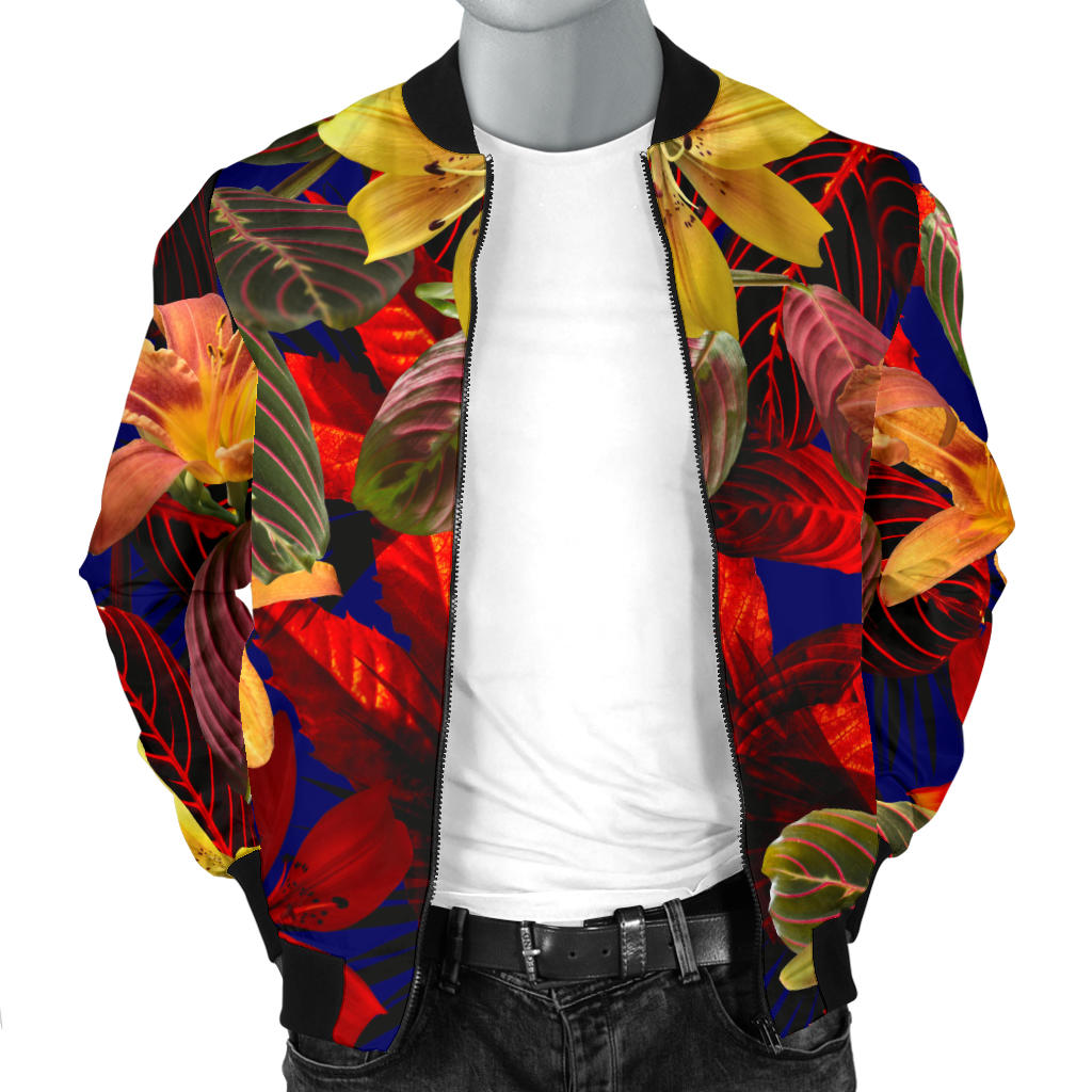 Lily Pattern Print Design LY014 Men Bomber Jacket