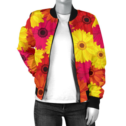 Gerberas Pattern Print Design GB05 Women Bomber Jacket