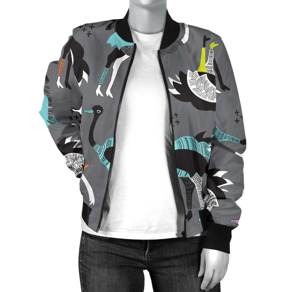Ostrich Pattern Print Design 01 Women's Bomber Jacket