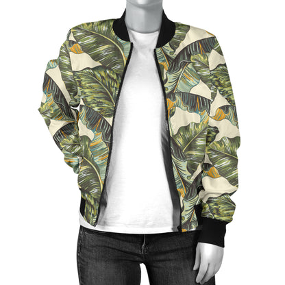 Banana Leaf Pattern Print Design 04 Women's Bomber Jacket