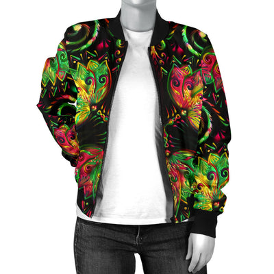 lotus Boho Pattern Print Design LO09 Women Bomber Jacket