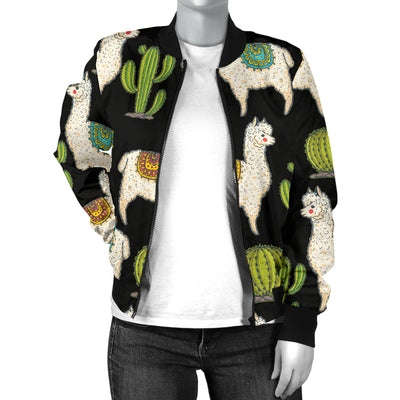 Alpaca Cactus Pattern Print Design 07 Women's Bomber Jacket