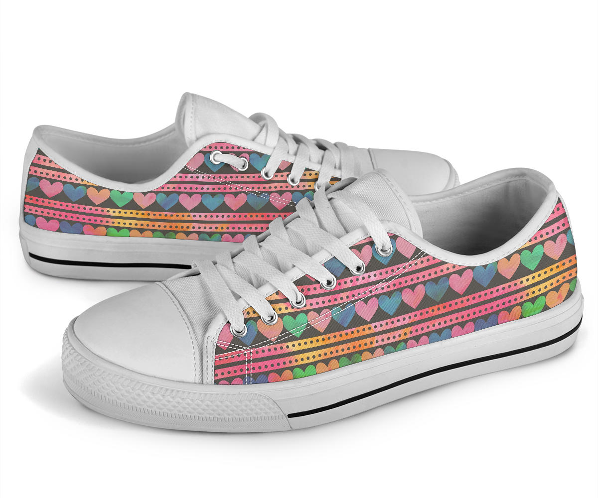 Heart Pattern Print Design HE010 White Bottom Low Top Shoes