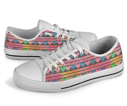 Heart Pattern Print Design HE010 White Bottom Low Top Shoes