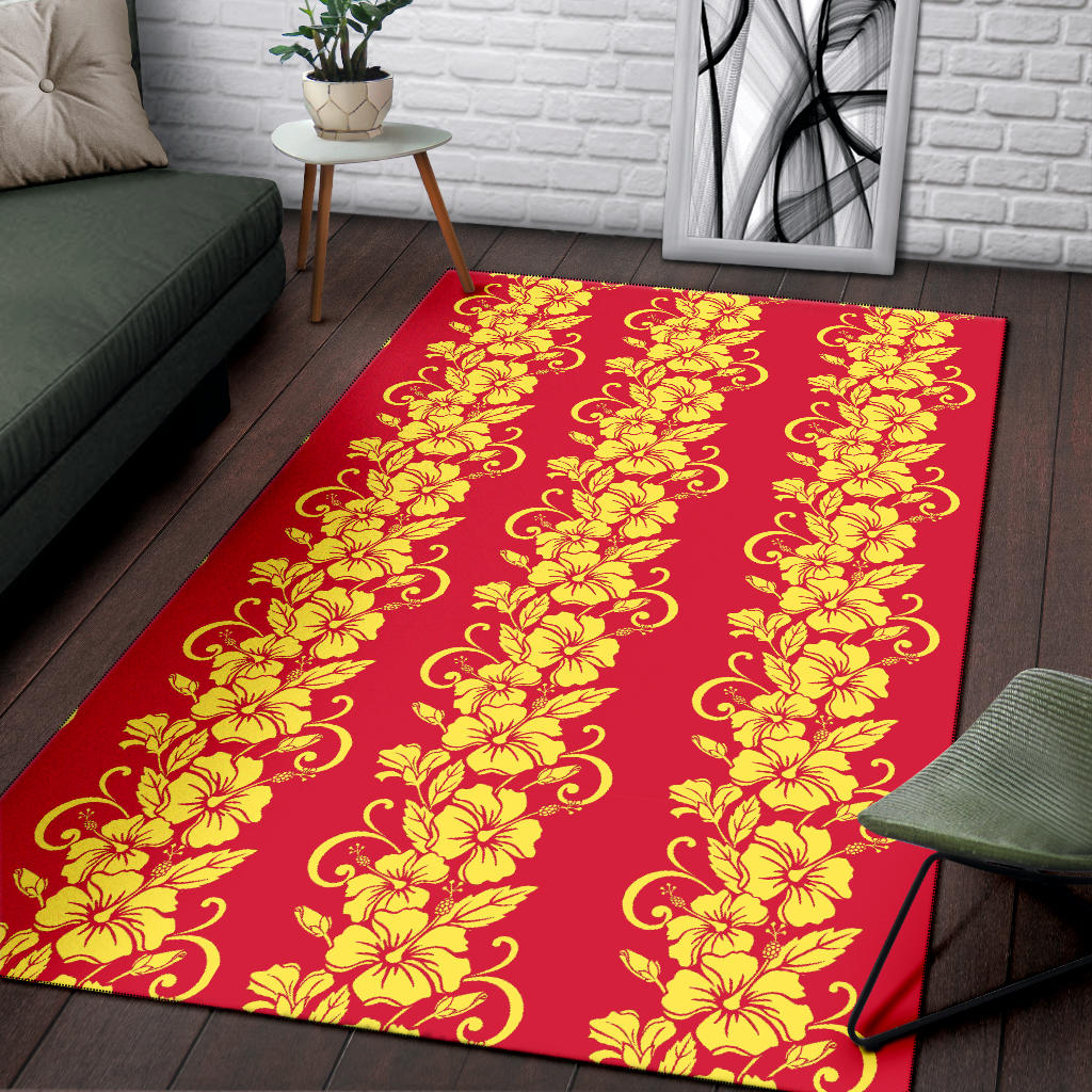 Orange Hibiscus Pattern Print Design HB018 Area Rugs