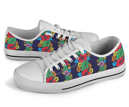 Hawaiian Themed Pattern Print Design H03 White Bottom Low Top Shoes