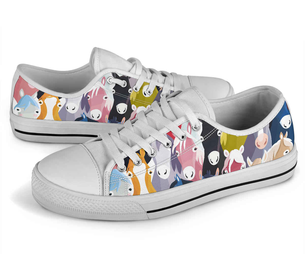Colorful Horse Pattern White Bottom Low Top Shoes
