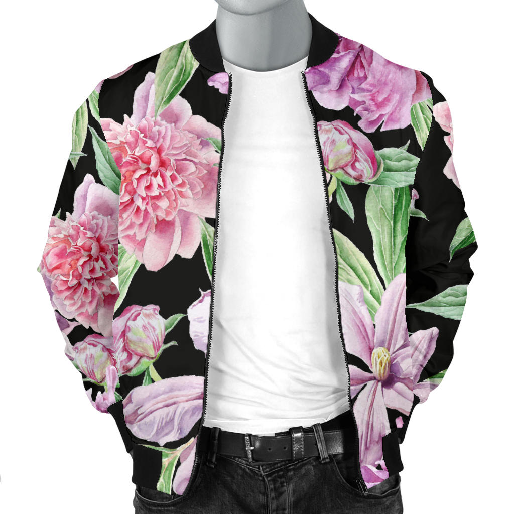 Peony Pattern Print Design PE08 Men Bomber Jacket