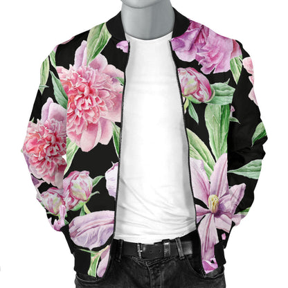 Peony Pattern Print Design PE08 Men Bomber Jacket