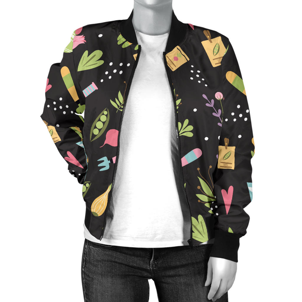 Gardening Pattern Print Design G03 Women Bomber Jacket