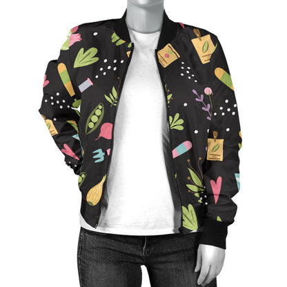 Gardening Pattern Print Design G03 Women Bomber Jacket