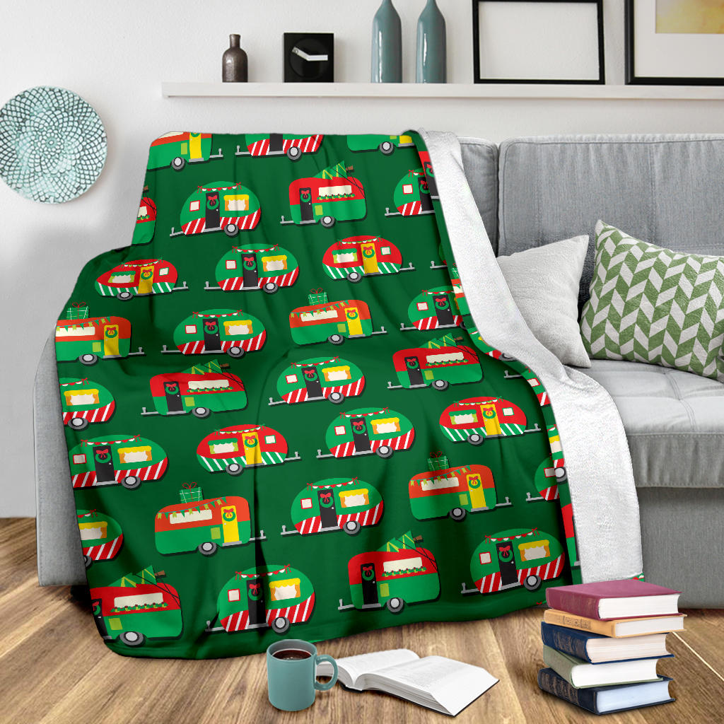 Camper Camping Christmas Themed Print Fleece Blanket