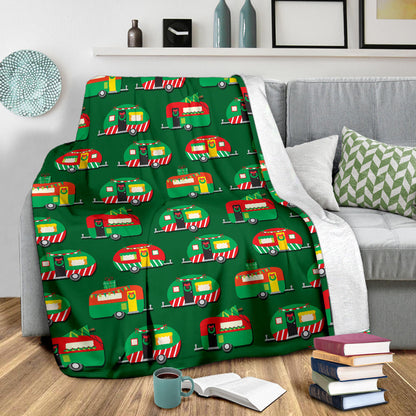 Camper Camping Christmas Themed Print Fleece Blanket
