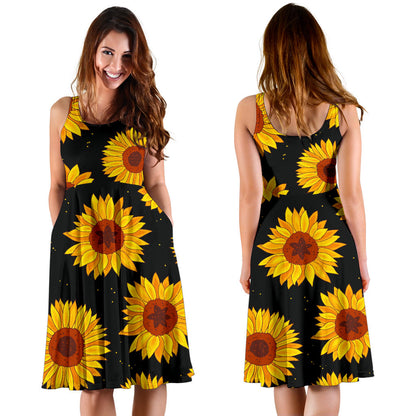 Sunflower Pattern Print Design SF09 Midi Dress