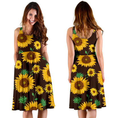 Sunflower Pattern Print Design SF01 Midi Dress