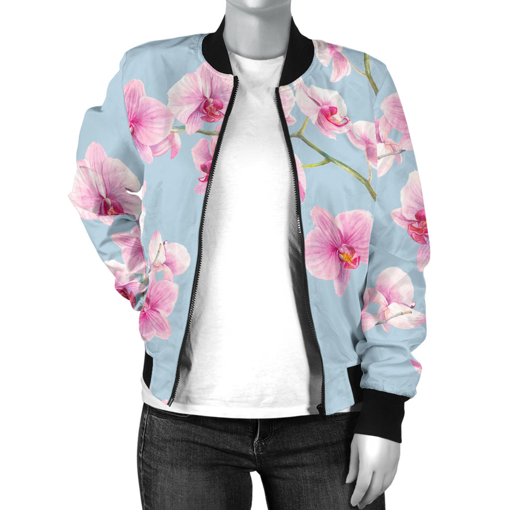 Orchid Pink Pattern Print Design OR01 Women Bomber Jacket