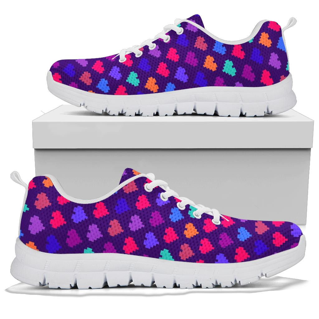 Heart Pixel Pattern Print Design HE03 Sneakers White Bottom Shoes