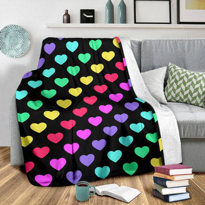Heart Rainbow Pattern Print Design HE02 Fleece Blanket