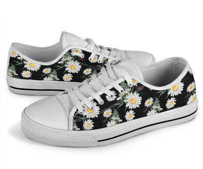 Daisy Pattern Print Design DS07 White Bottom Low Top Shoes