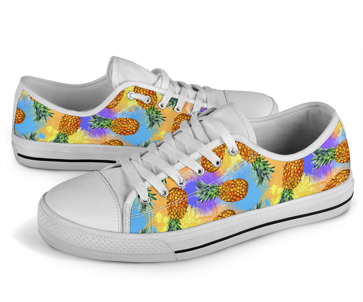 Pineapple Pattern Print Design PP09 White Bottom Low Top Shoes