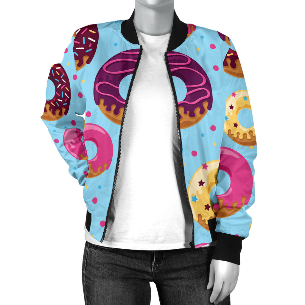 Donut Pattern Print Design DN07 Women Bomber Jacket