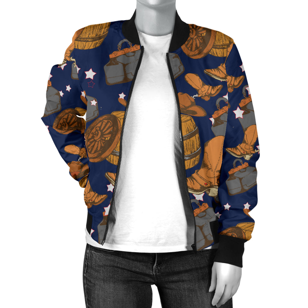 Cowboy Pattern Print Design 03 Women's Bomber Jacket