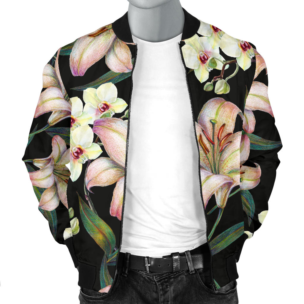 Lily Pattern Print Design LY03 Men Bomber Jacket
