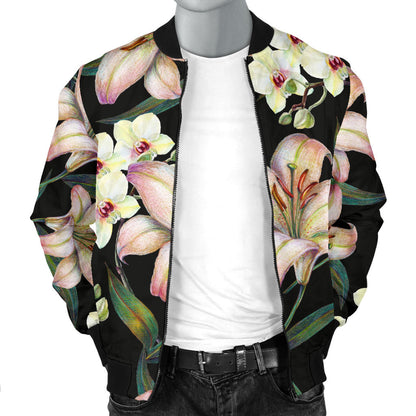 Lily Pattern Print Design LY03 Men Bomber Jacket