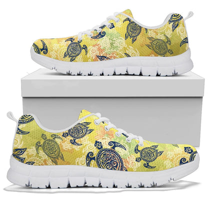 Hawaiian Turtle Tribal Design Print Sneakers White Bottom Shoes
