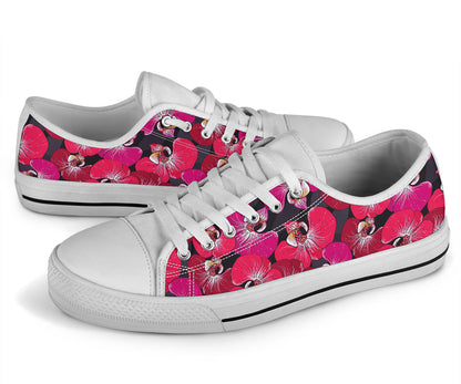 Orchid Red Pattern Print Design OR05 White Bottom Low Top Shoes