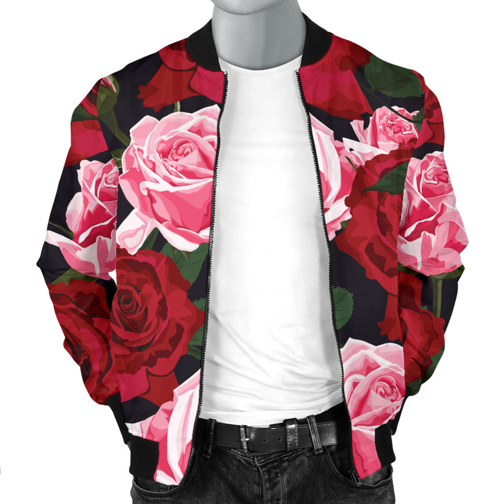 Rose Red Pink Pattern Print Design RO01 Men Bomber Jacket