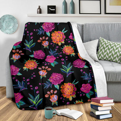 Marigold Pattern Print Design MR02 Fleece Blanket