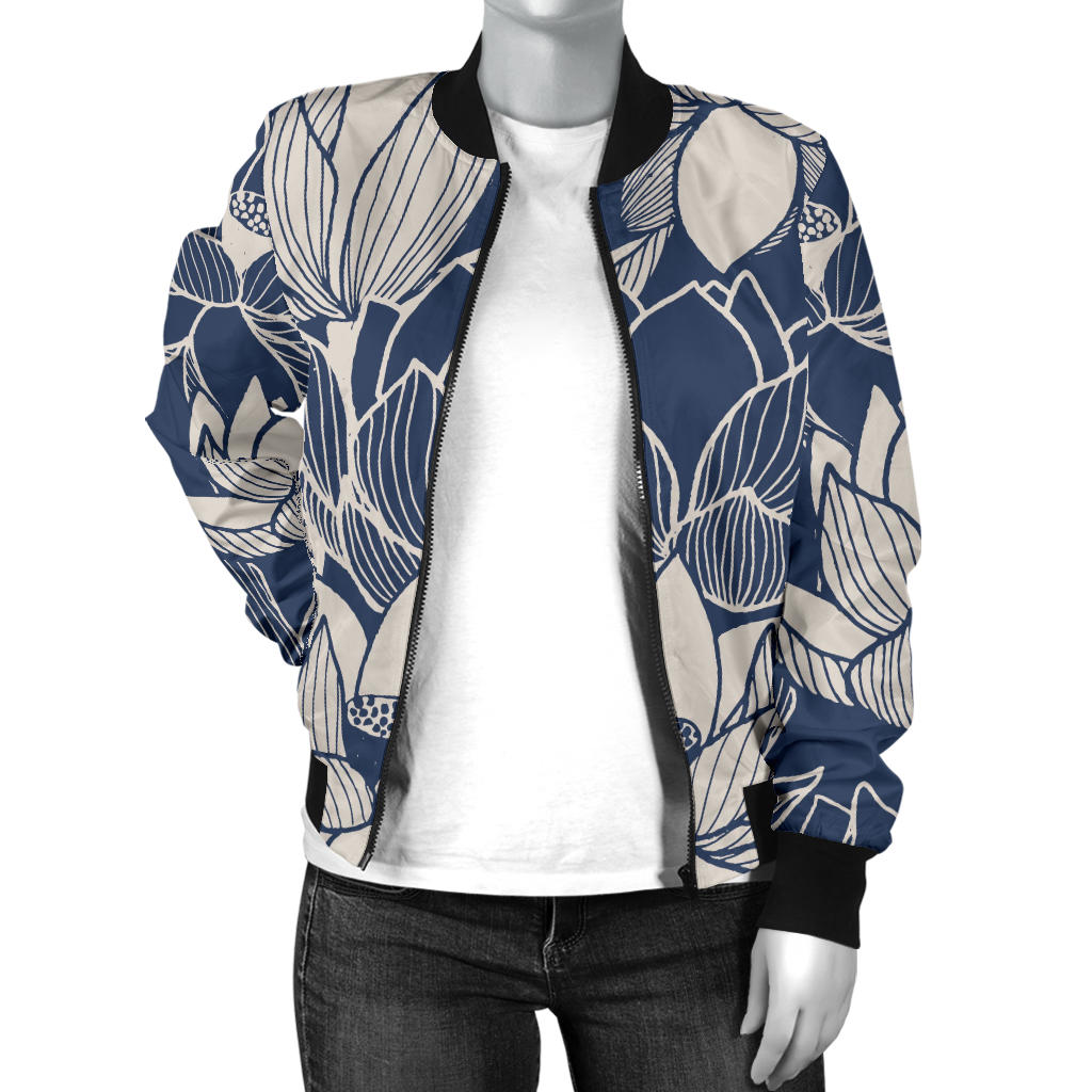 Water Lily Pattern Print Design WL04 Women Bomber Jacket