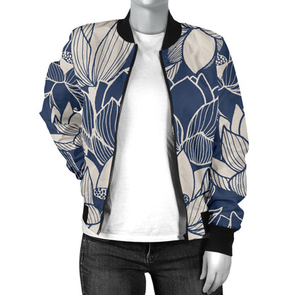 Water Lily Pattern Print Design WL04 Women Bomber Jacket