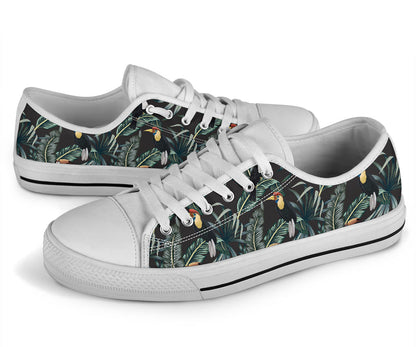 Rainforest Pattern Print Design RF06 White Bottom Low Top Shoes