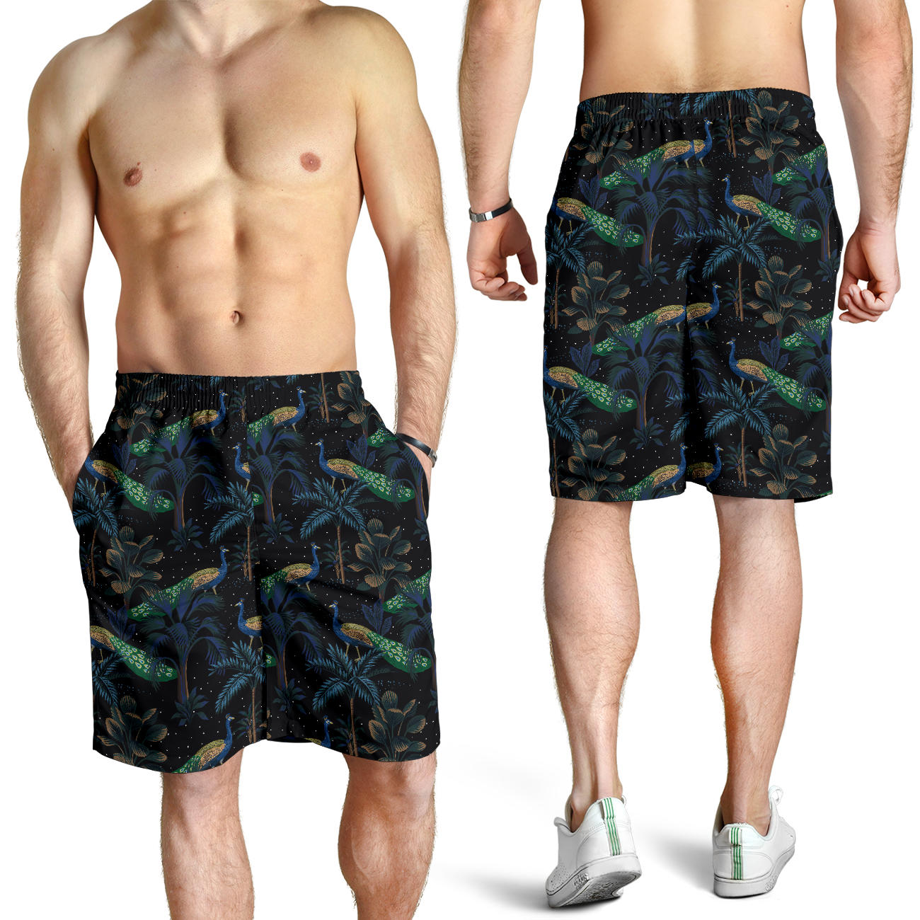 Rainforest Peacock Pattern Print Design A04 Mens Shorts