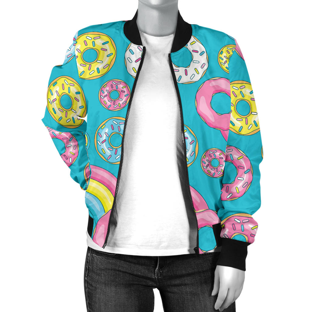 Donut Pattern Print Design DN013 Women Bomber Jacket